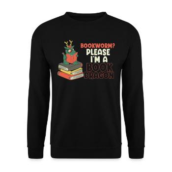 Bookworm, Please I Am A Book Dragon - Unisex Sweatshirt - black - Front - Alina (178cm) & Michal (187cm)