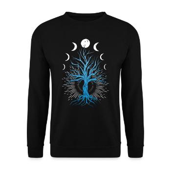 Mondphasen Hexerei-Hexen-Baum Des Lebens - Unisex Pullover - Schwarz - Vorne - Alina (178cm) & Michal (187cm)