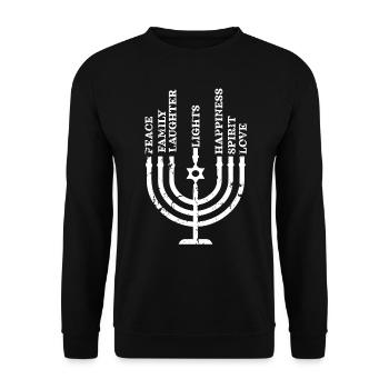 Hanoukka, Hanoukka, La famille lumière juive - Sweat-shirt Unisexe - noir - Devant - Alina (178cm) & Michal (187cm)