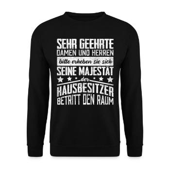 Hausbesitzer Geschenk, Häuslebauer - Unisex Pullover - Schwarz - Vorne - Alina (178cm) & Michal (187cm)