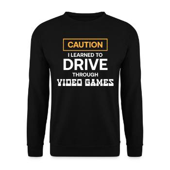 Ich Habe Das Autofahren Durch Videospiele Gelernt - Unisex Pullover - Schwarz - Vorne - Alina (178cm) & Michal (187cm)