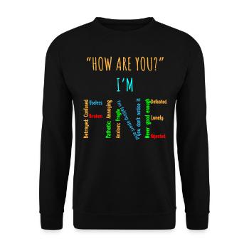 Bewusstsein Für Psychische Gesundheit, es geht gut - Unisex Pullover - Schwarz - Vorne - Alina (178cm) & Michal (187cm)