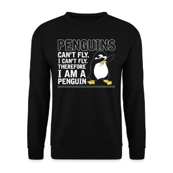 Pinguine können nicht fliegen, ich bin ein Pinguin - Unisex Pullover - Schwarz - Vorne - Alina (178cm) & Michal (187cm)