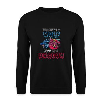 Herz Eines Wolfes, Seele Eines Drachen - Unisex Pullover - Schwarz - Vorne - Alina (178cm) & Michal (187cm)