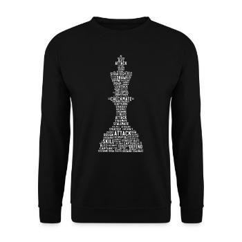 Schachkönig Word Cloud, Schachspieler - Unisex Pullover - Schwarz - Vorne - Alina (178cm) & Michal (187cm)