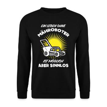 Mähroboter fan, Rasen Mähen - Unisex Pullover - Schwarz - Vorne - Alina (178cm) & Michal (187cm)