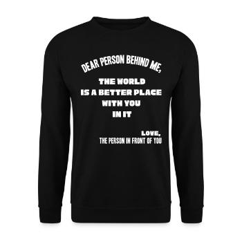 Person Hinter Mir, Ein Besserer Ort - Unisex Pullover - Schwarz - Vorne - Alina (178cm) & Michal (187cm)