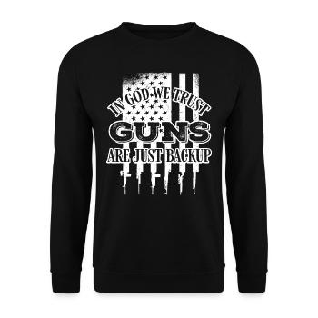 In Gott, Wir Vertrauen, Sind Waffen Nur Backup - Unisex Pullover - Schwarz - Vorne - Alina (178cm) & Michal (187cm)