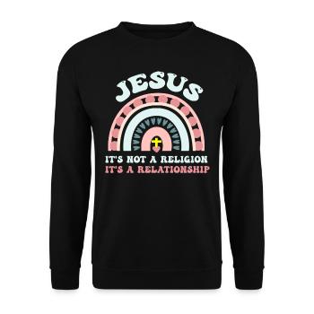 Jesus, Es Ist Keine Religion Es Ist Eine Beziehung - Unisex Pullover - Schwarz - Vorne - Alina (178cm) & Michal (187cm)