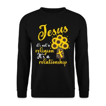 Jesus, Es Ist Keine Religion Es Ist Eine Beziehung - Unisex Pullover - Schwarz - Vorne - Alina (178cm) & Michal (187cm)