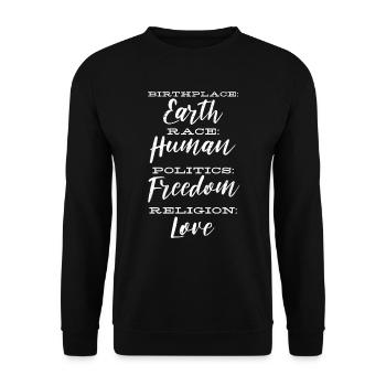 Birthplace Earth, Race Human Political Religion - Unisex Sweatshirt - black - Front - Alina (178cm) & Michal (187cm)