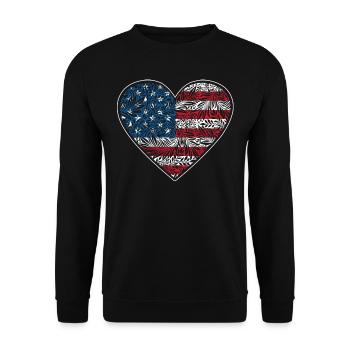US -patriotisches Herz Mit Der USA Flagge 4. Juli - Unisex Pullover - Schwarz - Vorne - Alina (178cm) & Michal (187cm)