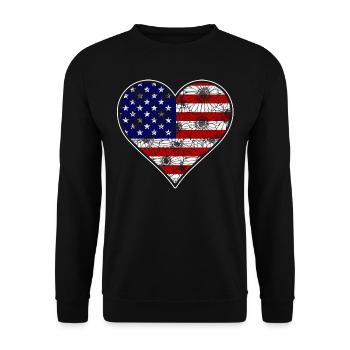 US -patriotisches Herz Mit Der USA Flagge 4. Juli - Unisex Pullover - Schwarz - Vorne - Alina (178cm) & Michal (187cm)