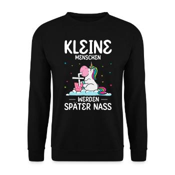 Einhorn Kleine Menschen werden später nass - Unisex Pullover - Schwarz - Vorne - Alina (178cm) & Michal (187cm)