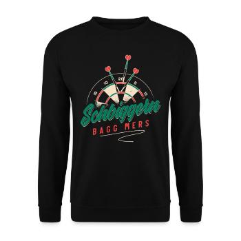 Dart Dart spielen, Schbiggern Fränkisch - Unisex Pullover - Schwarz - Vorne - Alina (178cm) & Michal (187cm)