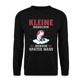 Einhorn Kleine Menschen werden später nass - Unisex Pullover - Schwarz - Vorne - Alina (178cm) & Michal (187cm)