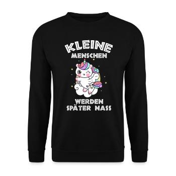 Einhorn Kleine Menschen werden später nass - Unisex Pullover - Schwarz - Vorne - Alina (178cm) & Michal (187cm)