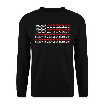 Katze Amerikanische Flagge, Katzenbesitzer - Unisex Pullover - Schwarz - Vorne - Alina (178cm) & Michal (187cm)