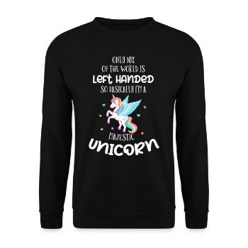 Linkshänder Einhorn - Unisex Pullover - Schwarz - Vorne - Alina (178cm) & Michal (187cm)