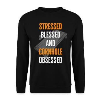Cornhole -Spieler, Cornhole - Unisex Pullover - Schwarz - Vorne - Alina (178cm) & Michal (187cm)