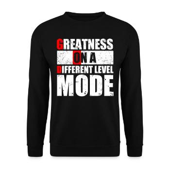 GOD MODE, Größe Auf Einer Anderen Ebene - Unisex Pullover - Schwarz - Vorne - Alina (178cm) & Michal (187cm)