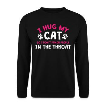 Ich Umarme Meine Katze, Damit Ich Keine Leute - Unisex Pullover - Schwarz - Vorne - Alina (178cm) & Michal (187cm)
