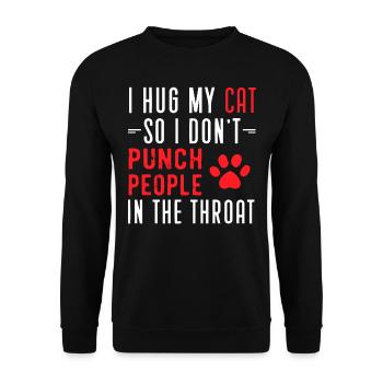 Ich Umarme Meine Katze, Damit Ich Keine Leute - Unisex Pullover - Schwarz - Vorne - Alina (178cm) & Michal (187cm)
