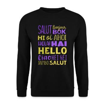 Word Hello Différentes Langues, Professeur de langue - Sweat-shirt Unisexe - noir - Devant - Alina (178cm) & Michal (187cm)