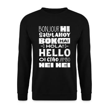 Word Hello Différentes Langues, Professeur de langue - Sweat-shirt Unisexe - noir - Devant - Alina (178cm) & Michal (187cm)