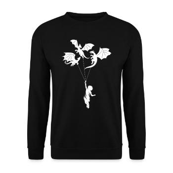 Lustiger Trendiger Kleiner Junge Mit Drachen - Unisex Pullover - Schwarz - Vorne - Alina (178cm) & Michal (187cm)