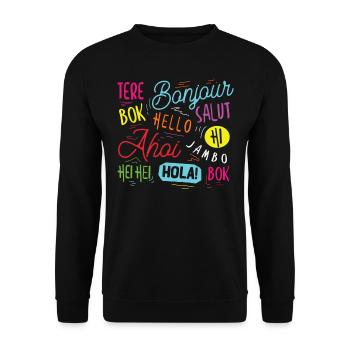 Hallo Welt In Verschiedenen Sprachen - Unisex Pullover - Schwarz - Vorne - Alina (178cm) & Michal (187cm)