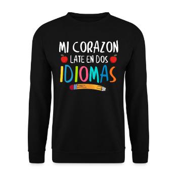 Myheart Schlägt In 2 Sprachen, Zweisprachig - Unisex Pullover - Schwarz - Vorne - Alina (178cm) & Michal (187cm)