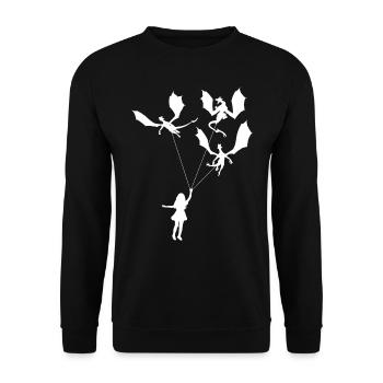 Lustiges Trendiges Kleines Mädchen Mit Drachen - Unisex Pullover - Schwarz - Vorne - Alina (178cm) & Michal (187cm)