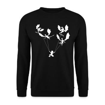 Lustiger Trendiger Kleiner Junge Mit Drachen - Unisex Pullover - Schwarz - Vorne - Alina (178cm) & Michal (187cm)