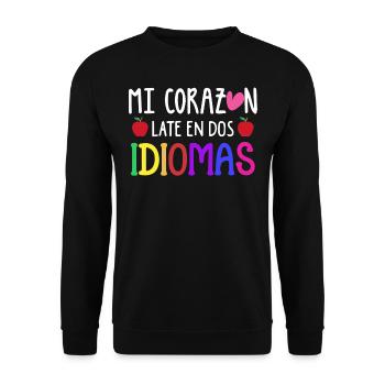 Myheart Schlägt In 2 Sprachen, Zweisprachig - Unisex Pullover - Schwarz - Vorne - Alina (178cm) & Michal (187cm)