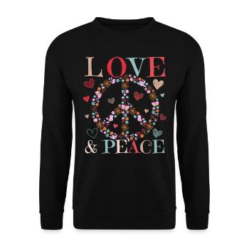 Frieden Und Liebe, Hippie -Stil - Unisex Pullover - Schwarz - Vorne - Alina (178cm) & Michal (187cm)