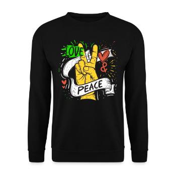 Frieden Und Liebe, Hippie -Stil - Unisex Pullover - Schwarz - Vorne - Alina (178cm) & Michal (187cm)