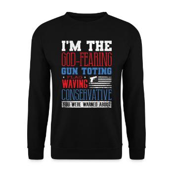 American, God Fear, Flag Wehne Conservative - Unisex Sweatshirt - black - Front - Alina (178cm) & Michal (187cm)