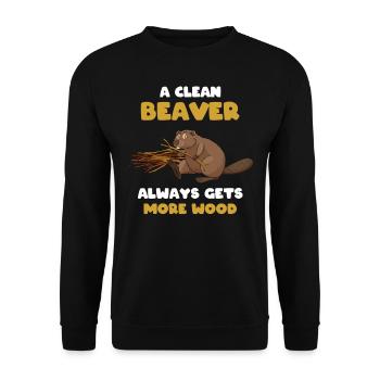 Ein Sauberer Biber Bekommt Immer Mehr Holz - Unisex Pullover - Schwarz - Vorne - Alina (178cm) & Michal (187cm)