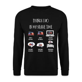 Ce que je fais, camion de pompiers, camions de pompiers - Sweat-shirt Unisexe - noir - Devant - Alina (178cm) & Michal (187cm)