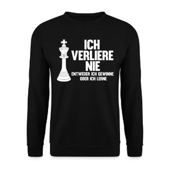 Schachspieler, Ich Verliere Nie, Schach - Unisex Pullover - Schwarz - Vorne - Alina (178cm) & Michal (187cm)