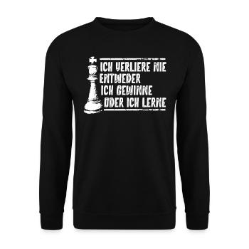 Schachspieler, Ich Verliere Nie, Schach - Unisex Pullover - Schwarz - Vorne - Alina (178cm) & Michal (187cm)