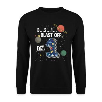 Blast Off J’ai 1 an, 1er anniversaire - Sweat-shirt Unisexe - noir - Devant - Alina (178cm) & Michal (187cm)