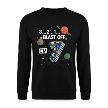 Blast Off J’ai 7 ans, 7ème anniversaire - Sweat-shirt Unisexe - noir - Devant - Alina (178cm) & Michal (187cm)