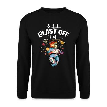 Blast Off J’ai 9 ans, 9ème anniversaire - Sweat-shirt Unisexe - noir - Devant - Alina (178cm) & Michal (187cm)