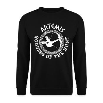 Artemis Gott, Griechischer Gott - Unisex Pullover - Schwarz - Vorne - Alina (178cm) & Michal (187cm)