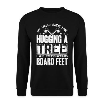 Baumumarmung, Holzbearbeitung, Holzarbeiter - Unisex Pullover - Schwarz - Vorne - Alina (178cm) & Michal (187cm)