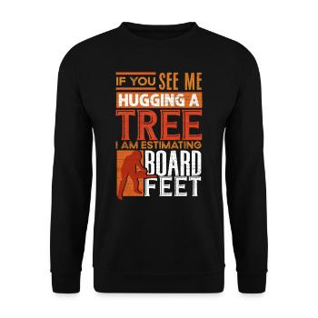Baumumarmung, Holzbearbeitung, Holzarbeiter - Unisex Pullover - Schwarz - Vorne - Alina (178cm) & Michal (187cm)