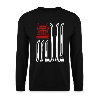 LKW -Fahrer US -Flagge - Unisex Pullover - Schwarz - Vorne - Alina (178cm) & Michal (187cm)