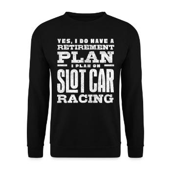 Slotcar-Rennen, Petrolhead, Autoliebhaber - Unisex Pullover - Schwarz - Vorne - Alina (178cm) & Michal (187cm)